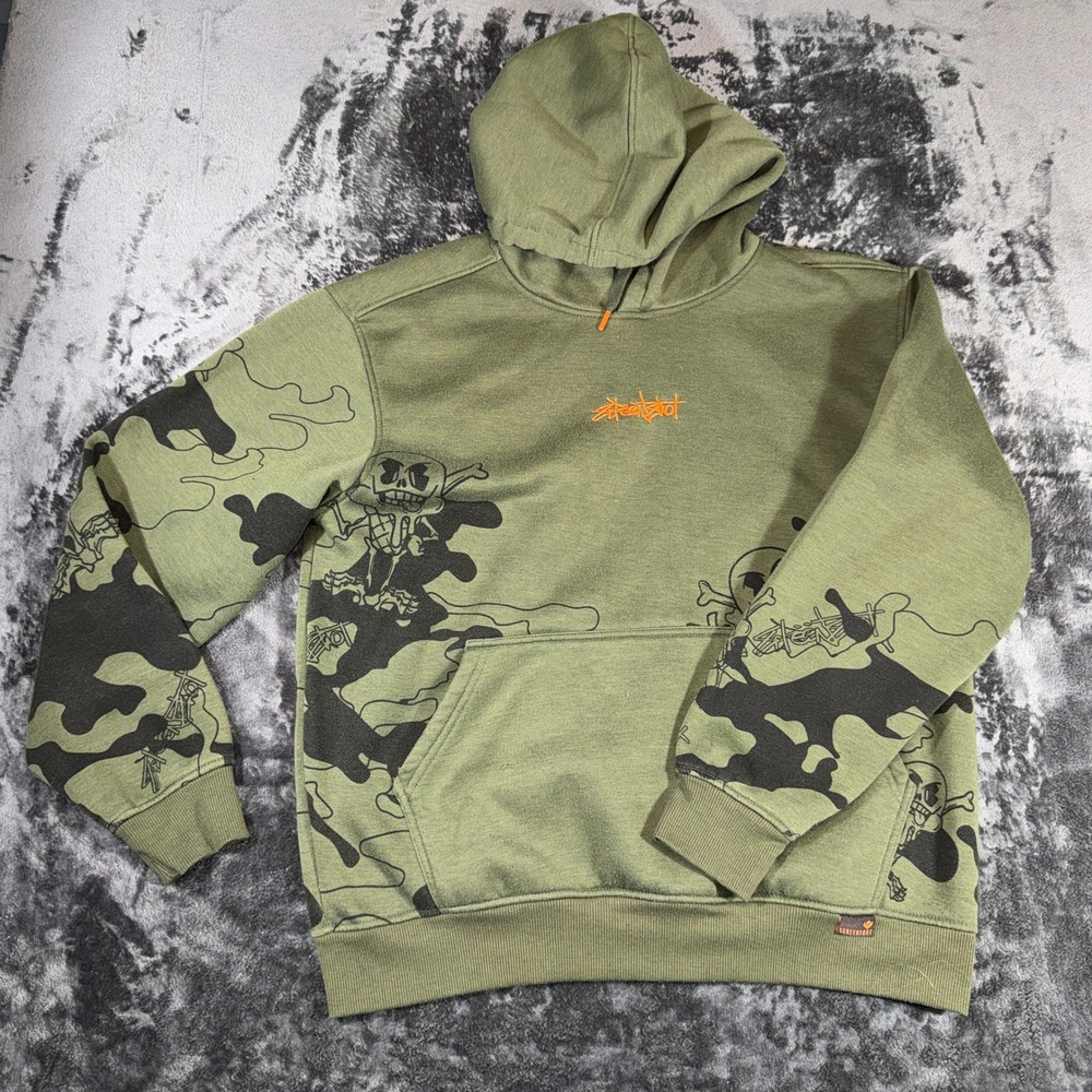 Screenshot Brand Mens Olive Green Camo Skull Graphic Hoodie Streetwear Large‎